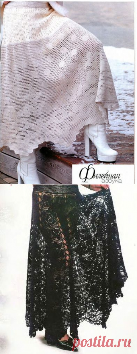 6 длинных юбок крючком филейным вязанием – схемы узоров и описание с выкройками
