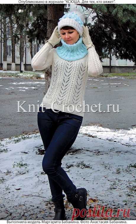 Пуловер с ажурными узорами, шапочка и снуд спицами. - Пуловеры женские спицами - Вязание спицами - Каталог статей - Вязание спицами и крючком