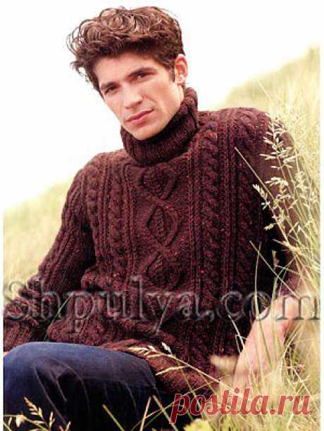 Мужской коричневый свитер с ирландским узором — Шпуля - сайт о вязании