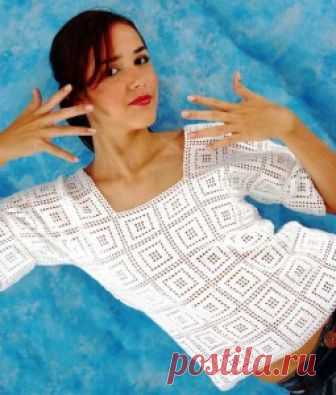 Легкий белый пуловер в греческом стиле | Вязание спицами и крючком – Азбука вязания