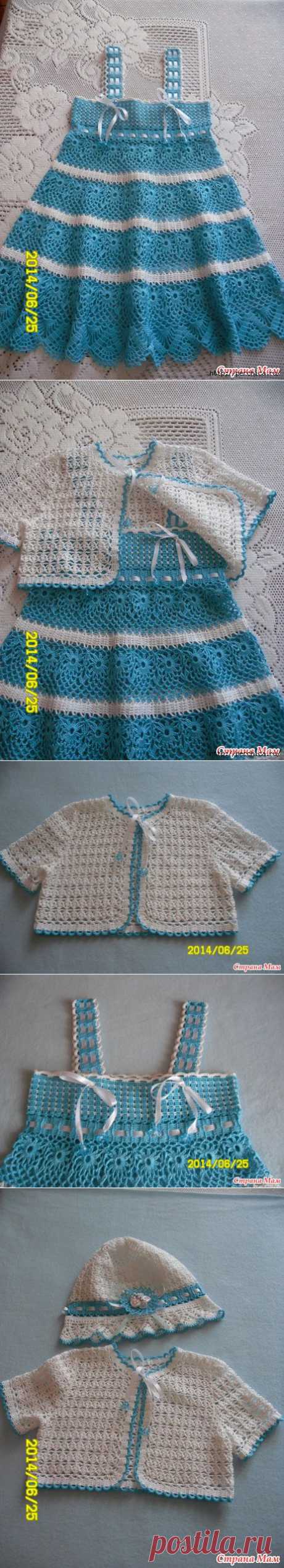 Сарафанчик для девочки связанный крючком - *Бирюзовая прохлада*.