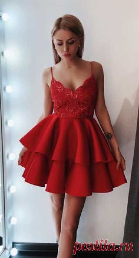 vintage a line red tierrd short homecoming dresses, modest spaghetti straps prom party dress, chic hoco dress