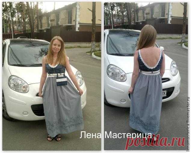 Шьем сарафан из старых джинсов Сарафан из старых джинсов. Автор Елена Божкова

Было – стало:

Схема обрезки джинсов. По спинке я сделала вырез поглубже. Пунктирными линиями отмечены вытачки на груди:

Для начала я обрезала джинсы и…