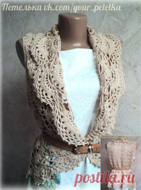 Ажурная безрукавка с воротником