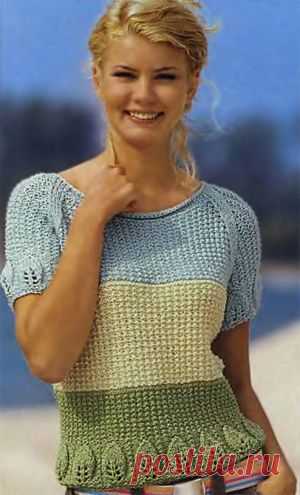 Трехцветный пуловер спицами