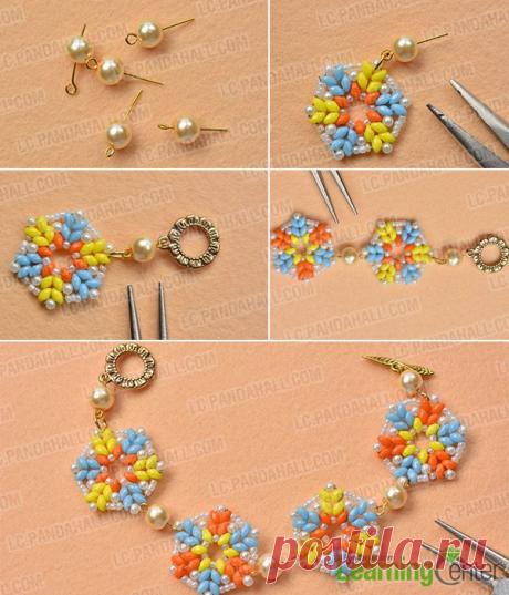 Pandahall Tutorial on How to Make a 2-Hole Seed Bead Flower Bracelet - Pandahall.com