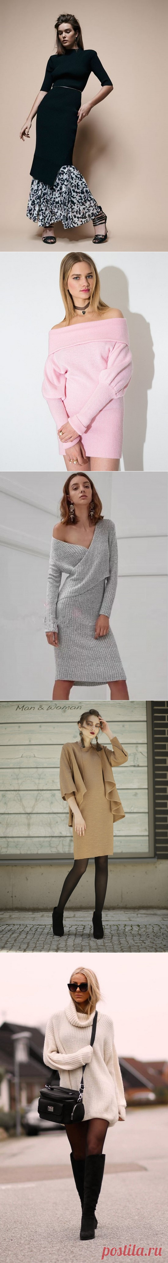 Модные вязаные и трикотажные платья 2018-2019 - фото, образы, тренды