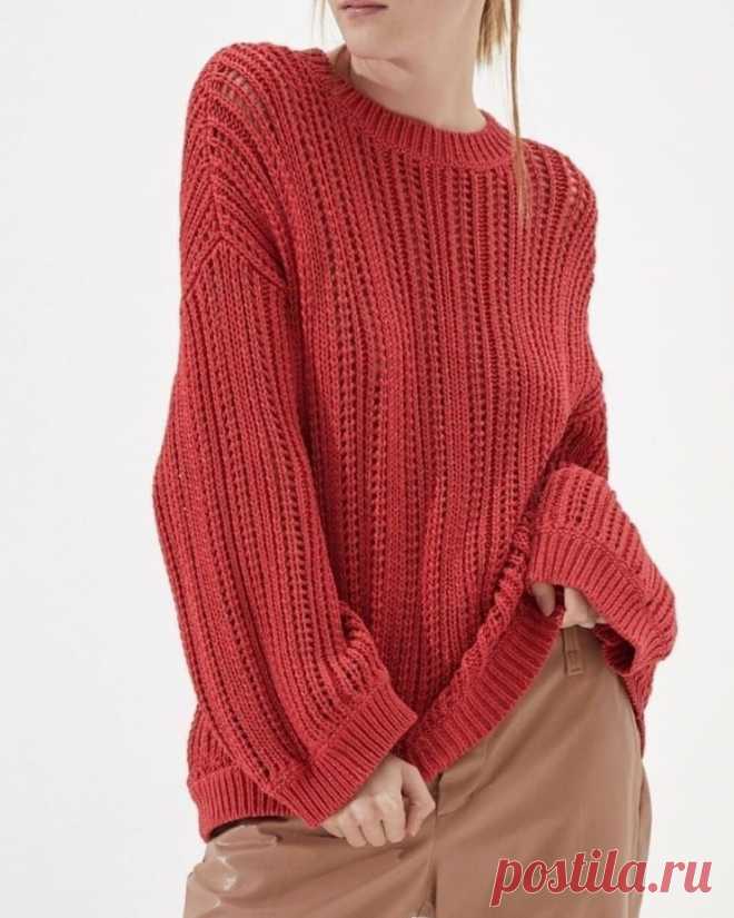 Джемпер узором в простые ажурные дорожки. Спицами. Схема узора. / knittingideas.ru