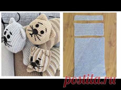 КОТОПОДУШКА МЯГКАЯ ИГРУШКА ВЯЗАНАЯ СПИЦАМИ.ПОДАРОК СВОИМИ РУКАМИ.SOFT TOY WITH SPOKES