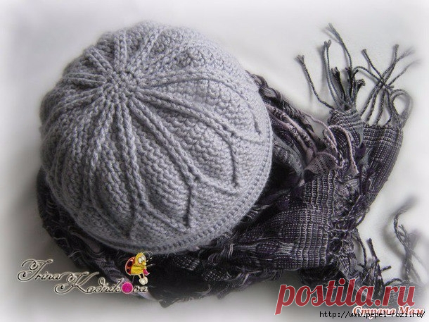 ОЧАРОВАТЕЛЬНАЯ ТЕПЛАЯ ШАПОЧКА С ЛИСТИКАМИ, ВЯЗАННАЯ СПИЦАМИ И КРЮЧКОМ!