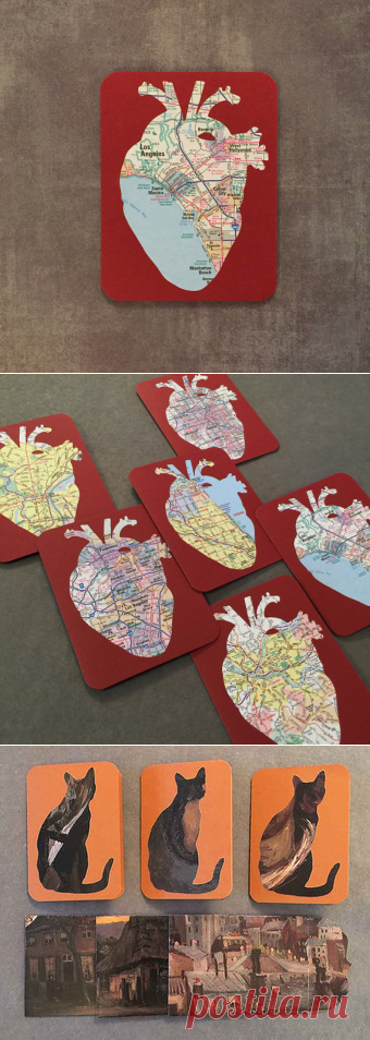 Лос-Анджелес Upcycled Anatomical Heart Карта карты и ручной работы