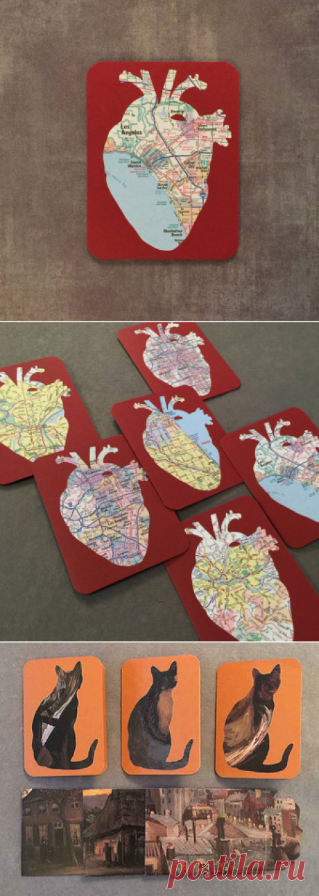 Лос-Анджелес Upcycled Anatomical Heart Карта карты и ручной работы