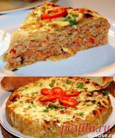 Слоеный пирог «Ленивец» из капусты и фарша | Четыре вкуса