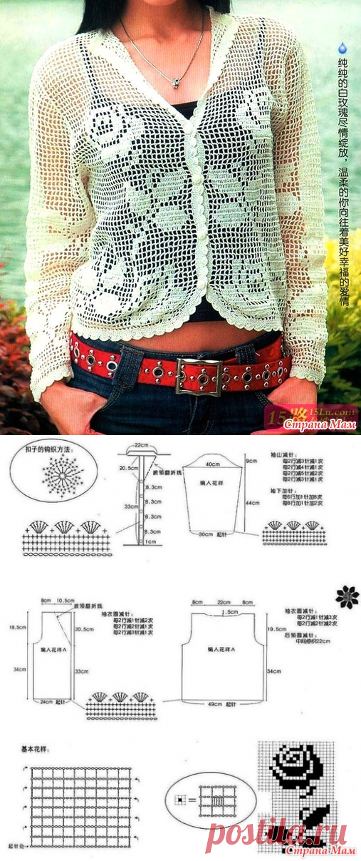 Филейный жакет с полукруглыми полочками. - ВЯЗАНАЯ МОДА+ ДЛЯ НЕМОДЕЛЬНЫХ ДАМ - Страна Мам