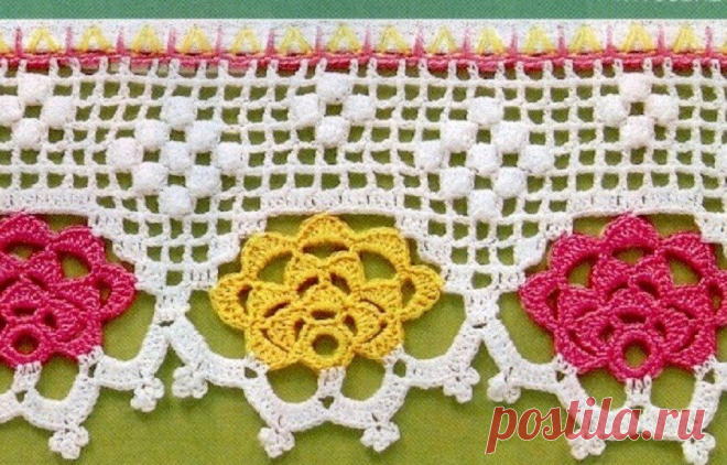 Красивая кайма крючком
Для обвязки края изделия (схемы)