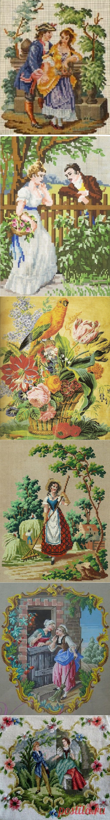Вышивка крестом — красивые старинные схемы Petit Point