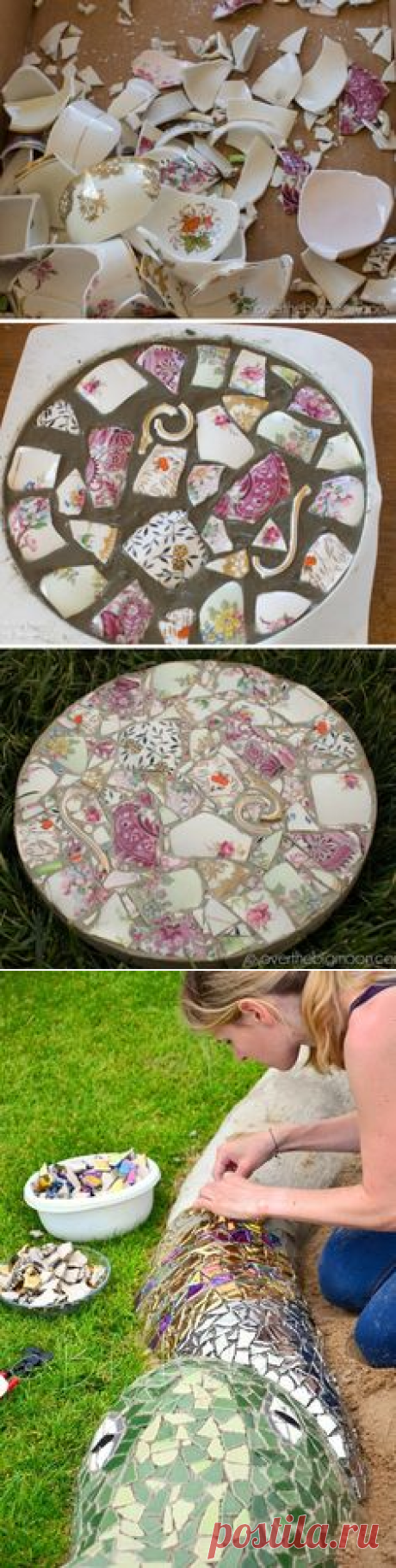 Geschirr-Mosaik, hier als Trittstein für den Garten Mehr | Дизайнерские штучки | Сады, Мозаика из камня и Фарфор