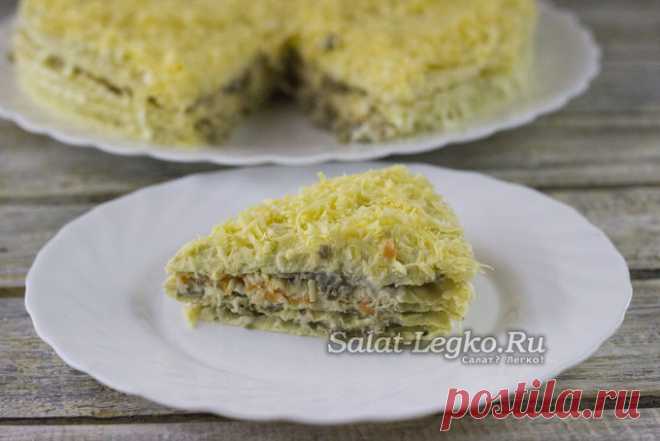 Селедочный торт на вафельных коржах, рецепт с фото пошагово