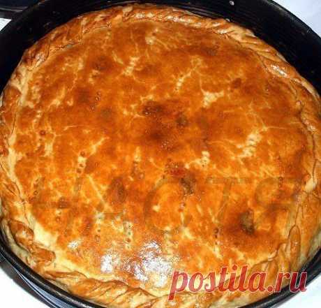 Пирог с мясом и грибами из пивного теста.