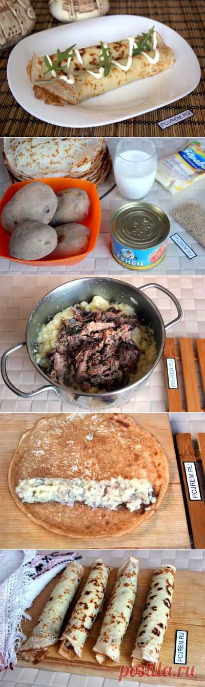 Блины с картошкой и консервированным тунцом)- рецепт с фото
