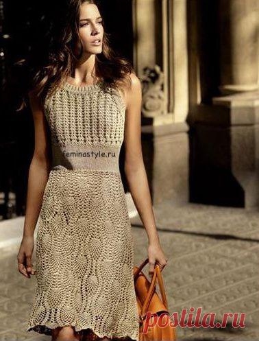 Платье с ажурной кокеткой и юбкой выполенное спицами и крючком / Рукоделие / Домоводство / Женские секреты / Женский стиль