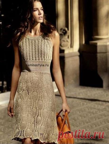 Платье с ажурной кокеткой и юбкой выполенное спицами и крючком / Рукоделие / Домоводство / Женские секреты / Женский стиль
