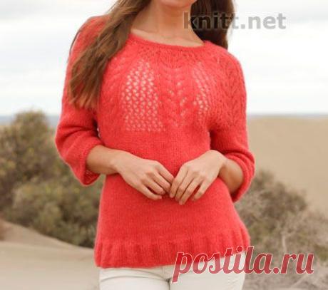 Пуловер спицами с ажурным узором | knitt.net