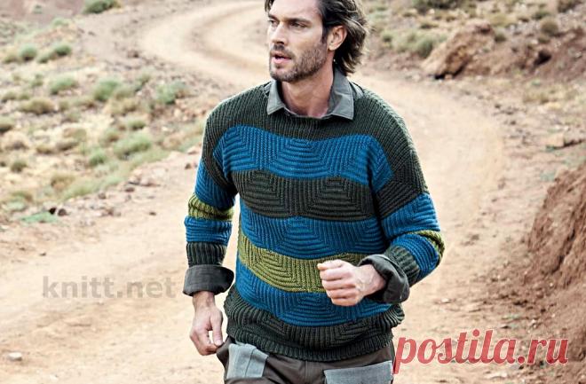 Мужской пуловер в широкую полоску