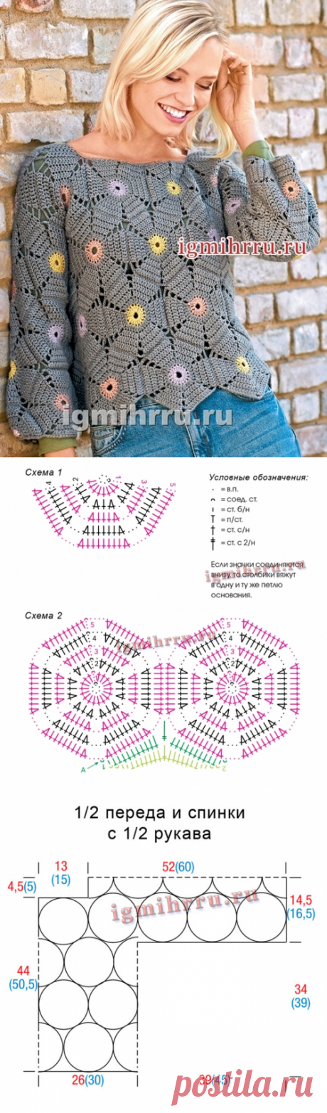 ПУЛОВЕР ИЗ «ЦВЕТОЧНЫХ» ШЕСТИУГОЛЬНИКОВ.