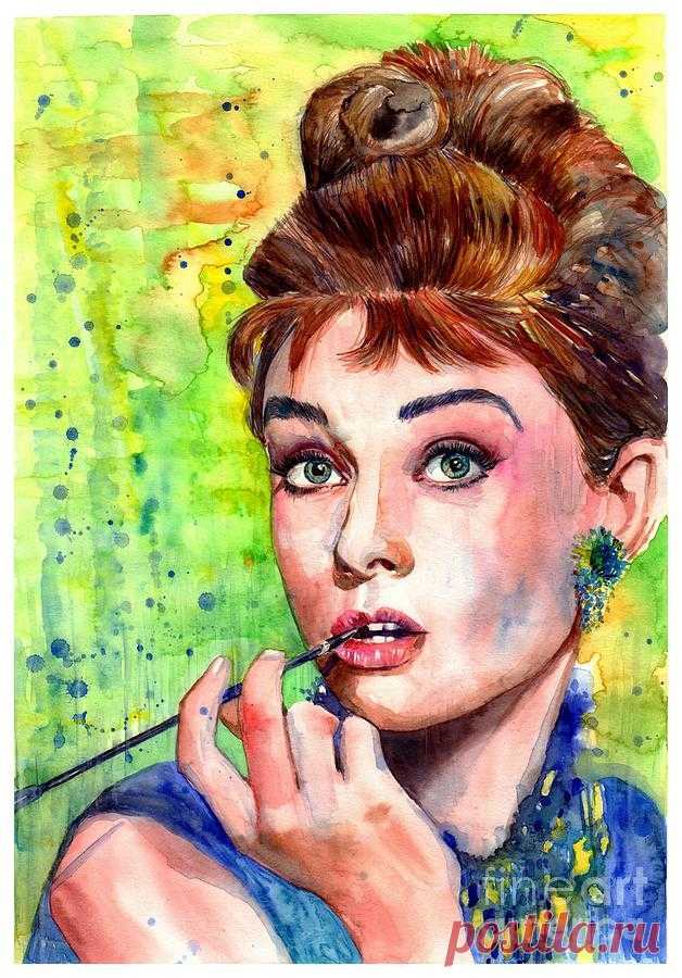 Audrey Hepburn watercolor by Suzann Sines Audrey Hepburn watercolor Painting by Suzann Sines