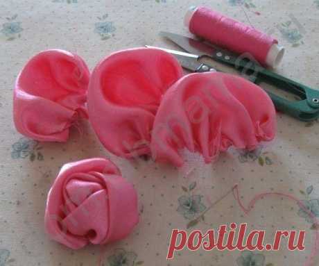Красивые розы из широких и узких атласных лент