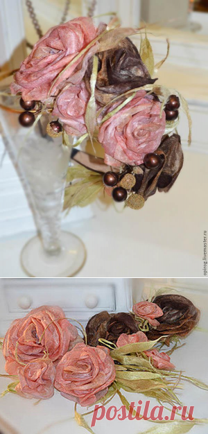 Цветы. Розы из шелковых и растительных волокон. Шелковый 