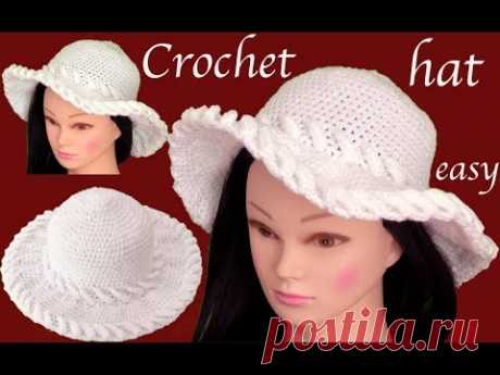 Sombrero a Crochet en punto de argollas en 3D tejido tallermanualperu - YouTube