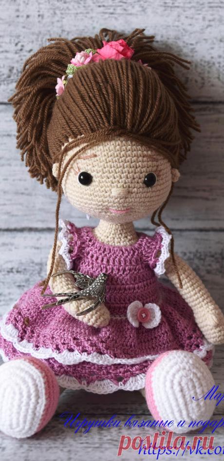 PDF Куколка Маруся крючком. FREE crochet pattern; Аmigurumi doll patterns. Амигуруми схемы и описания на русском. Вязаные игрушки и поделки своими руками #amimore - большая кукла, куколка в платье.