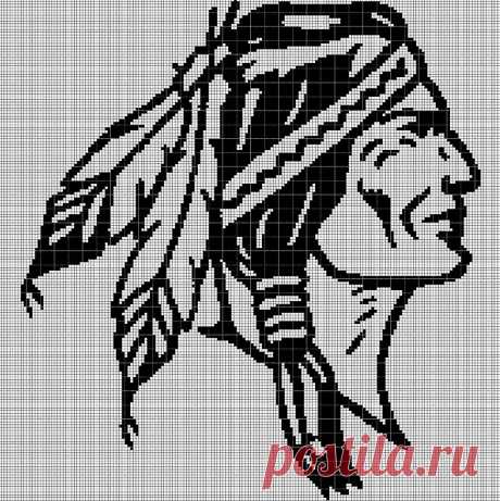 Схема вышивки крестом силуэт головы индейца в pdf