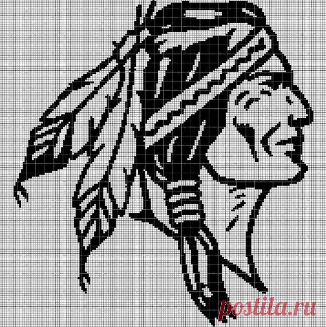 Схема вышивки крестом силуэт головы индейца в pdf