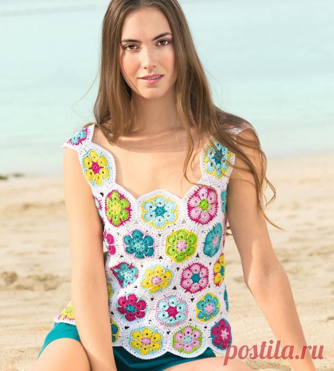 Топ из разноцветных шестиугольников - схема вязания крючком. Вяжем Топы на Verena.ru