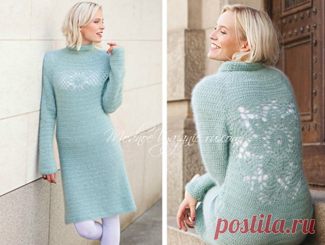 Ажурное платье крючком с высоким воротником - Crochet Modnoe Vyazanie