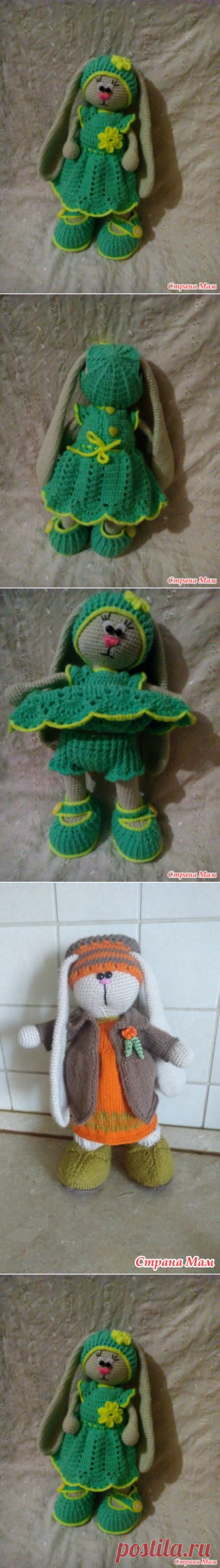 . Он-лайн. Зайка в шапочке. 5 этап. Штанишки спицами, Платьице крючком, Комбез крючком - Амигуруми - Страна Мам