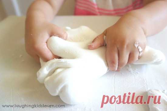 Silky and stretchy playdough - Laughing Kids Learn Here are the instructions on how to make silky and stretchy playdough using 2 ingredients. So simple to make at home and with your toddler.