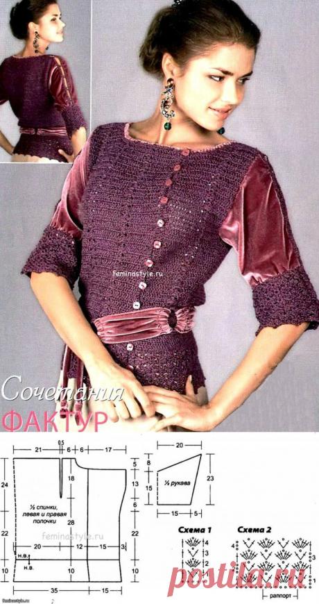 Фиолетовый комбинированный жакет связанный спицами / Рукоделие / Домоводство / Женские секреты / Женский стиль