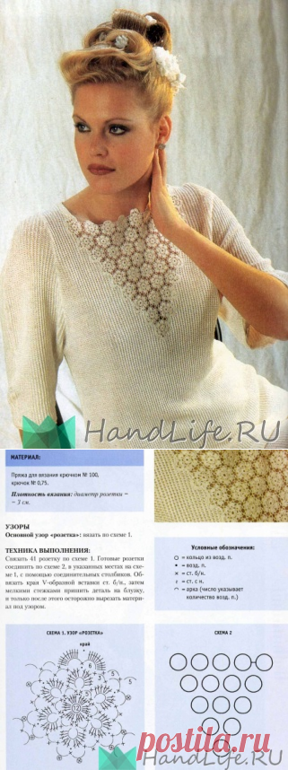Блузка с кружевной вставкой / Вязание крючком