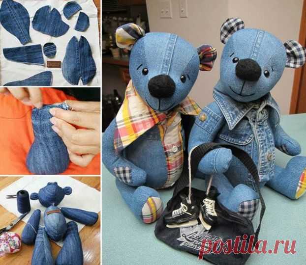 Шьем медведя из старых джинсов. Выкройка игрушки