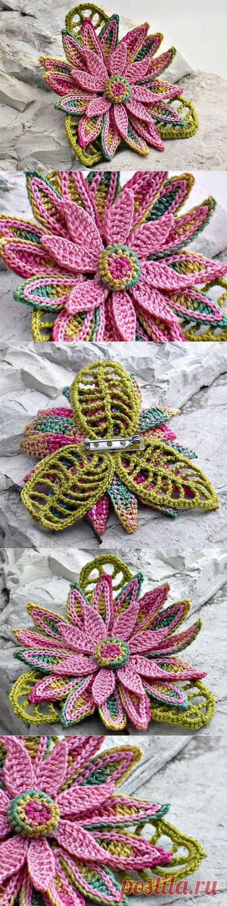 Crochet Brooch Irish Crochet Pin Daisy Pink от Nothingbutstring