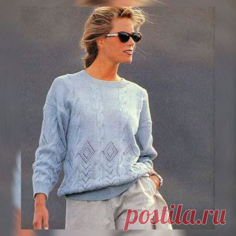 Пуловер с косами и ажурными вставками.
Размер: 40/42.