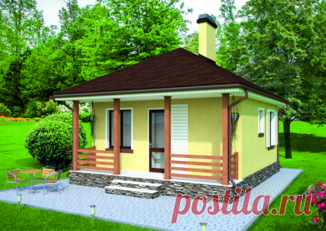 Проект одноэтажного дома 40 м.кв с террасой - цена: от 2000 руб.