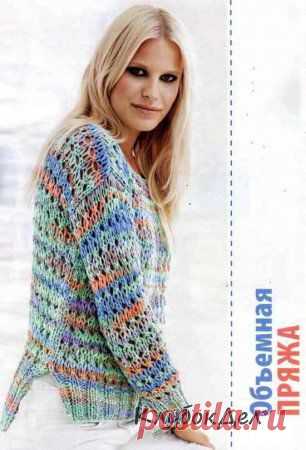 Ажурный пуловер спицами из меланжевой пряжи. Вязание женских пуловеров спицами