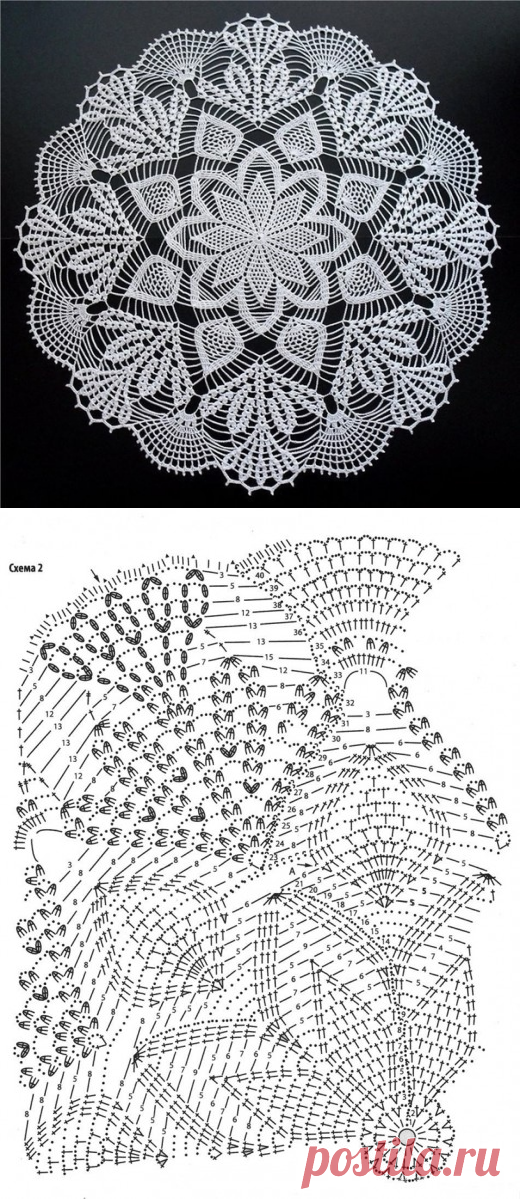 Схема вязания салфетки крючком «Морозное кружево»