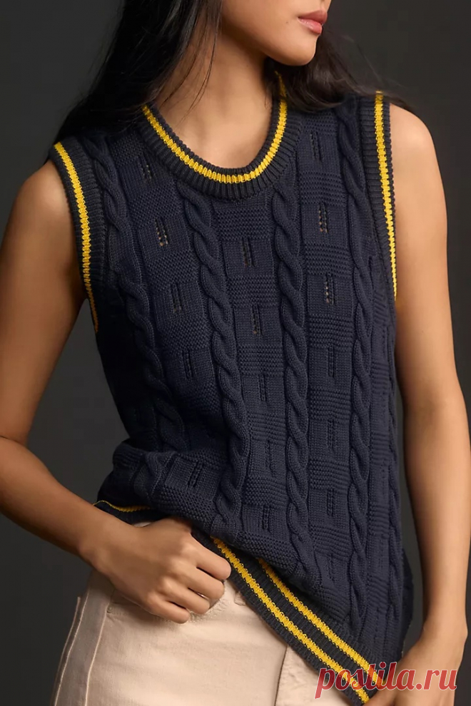 Безрукавка в спортивном стиле с разрезами по бокам (схема узора)