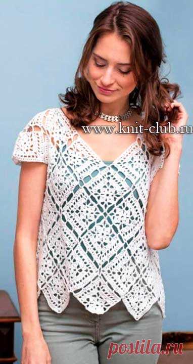 Ажурный топ из квадратных мотивов крючком. / knit-club.ru